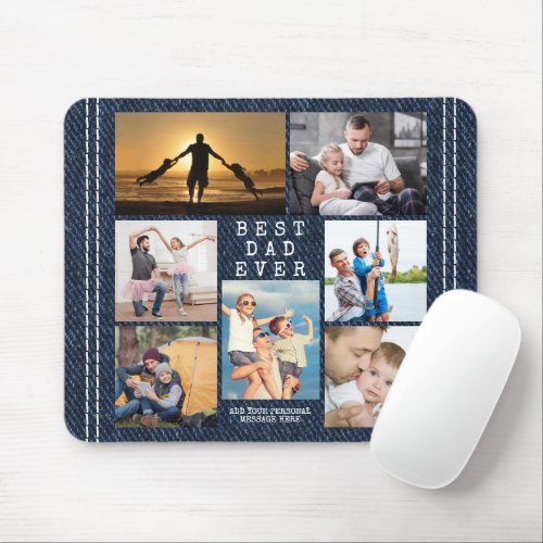 BEST DAD EVER 7 Photo Collage Faux Denim Mouse Pad