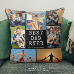 BEST DAD EVER 7 Photo Collage Your Color Throw Pillow<br><div class="desc">Create a photo memory keepsake pillow for the BEST DAD EVER utilizing this easy-to-upload photo college template with 7 family or kids pictures against an editable black background color you can change to coordinate with your home decor. Personalize with names or your custom text in your choice of font styles...</div>