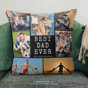 BEST DAD EVER 7 Photo Collage Your Color Throw Pillow