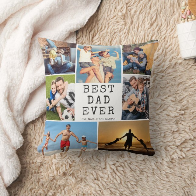 BEST DAD EVER 7 Photos Custom Color Throw Pillow (Blanket)