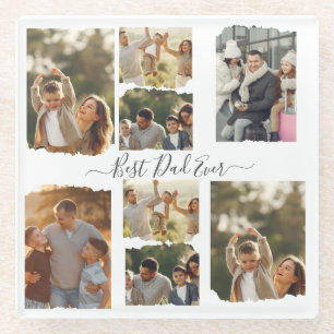 Best Dad Ever 8-Photo Collage Father's Day Gift Glass Coaster