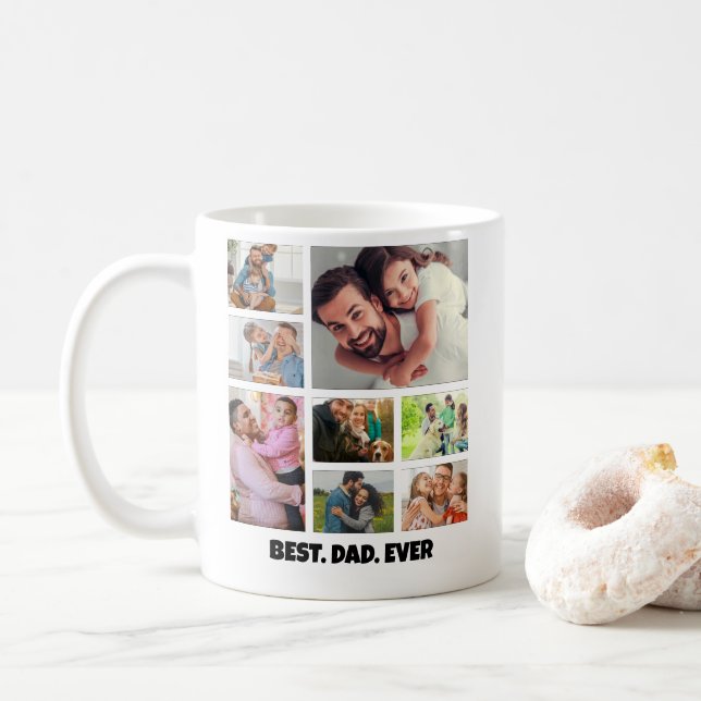 Best Dad Ever – 8 Photo Collage Frame Template Coffee Mug (With Donut)