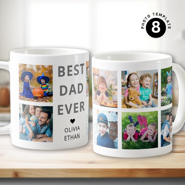 Best Dad Ever 8 Photo Collage Personalized White Coffee Mug (Creator Uploaded)