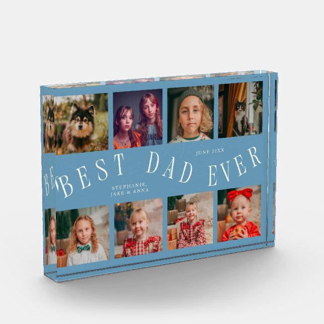 Best Dad Ever 8-Photo Grid Denim Blue Acrylic Award (Left)