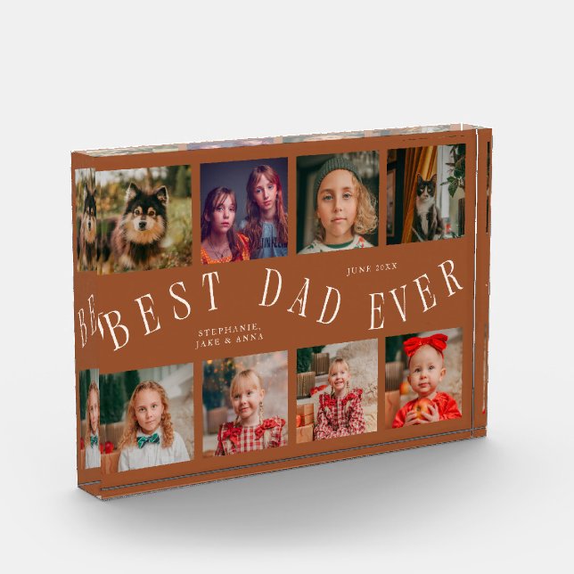 Best Dad Ever 8-Photo Grid Terracotta Acrylic Award (Left)