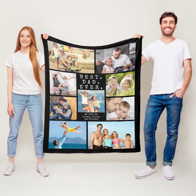 BEST DAD EVER 9 Photo Collage Personalized Fleece Blanket (In Situ)