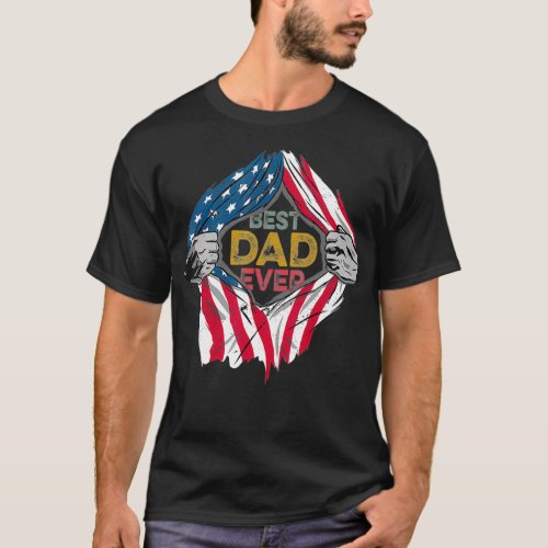 Best Dad Ever American Flag Super Hero Fathers T_Shirt