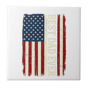 Best Dad Ever American Flag Vintage Vector Shirt_1 Ceramic Tile