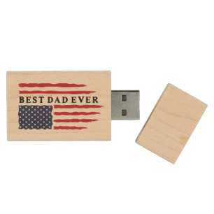 Best Dad Ever American Flag Wood Flash Drive
