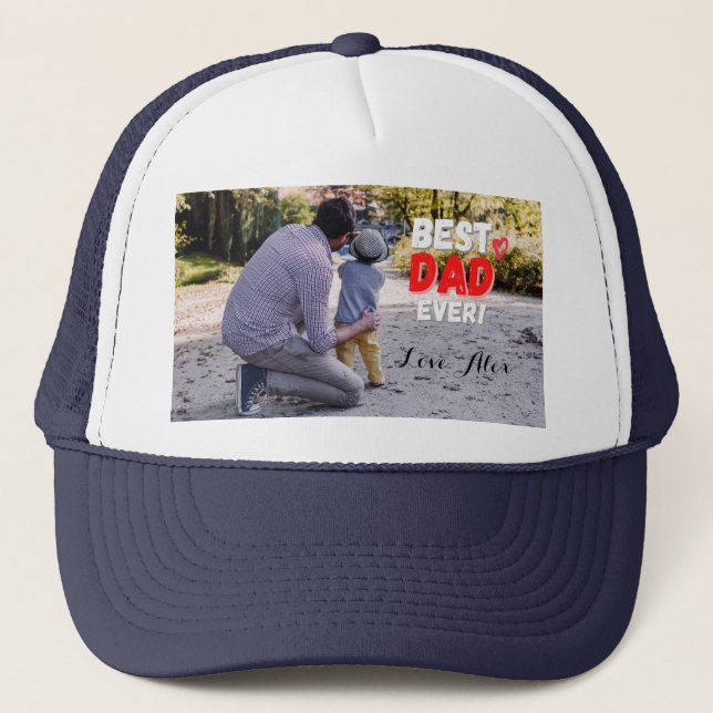 Best dad ever! and little red heart T-Shirt Trucker Hat (Front)