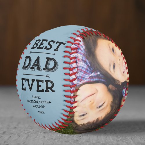 Best Dad Ever Arrows Personalized Photo Blue Baseball