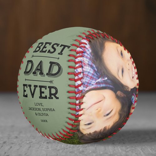 Best Dad Ever Arrows Personalized Photo Green Baseball