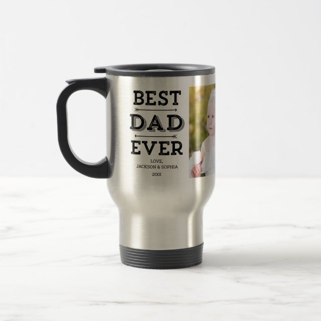Best Dad Ever Arrows Personalized Photo Travel Mug (Left)