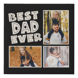 Best Dad Ever Artsy Typography 3 Photo Black Faux Canvas Print