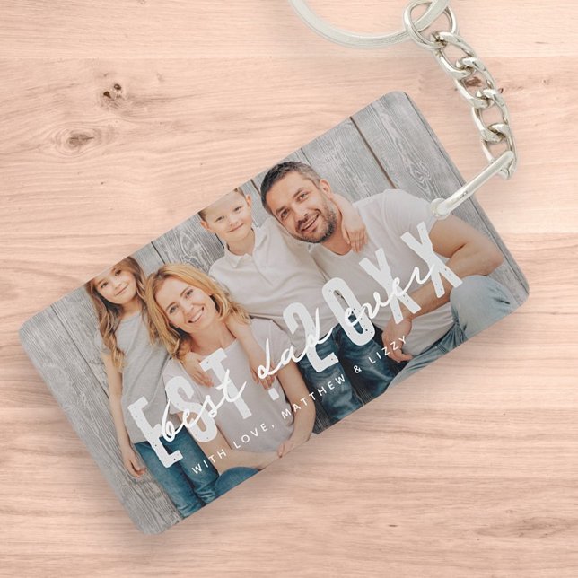 Best Dad Ever Athletic Modern Photo Father's Day Keychain (Creator Uploaded)