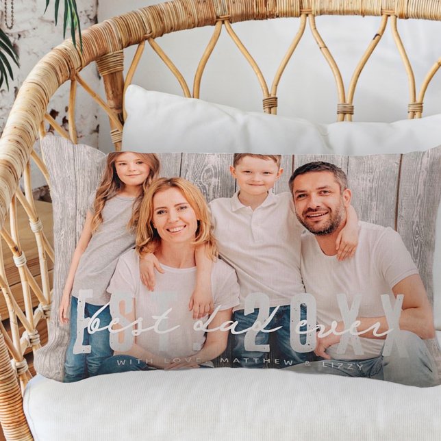 Best Dad Ever Athletic Modern Photo Father's Day Lumbar Pillow (Creator Uploaded)