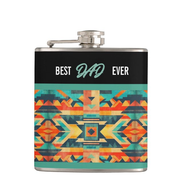 Best Dad Ever - Aztec Native American  Flask (Front)