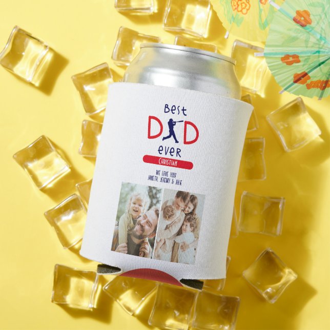 Best Dad Ever Baseball Family Photo Personalized Can Cooler (In Situ Summer)