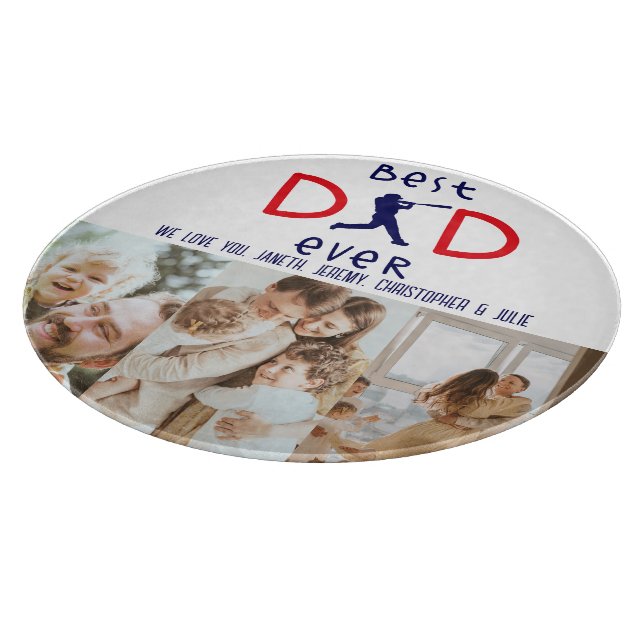 Best Dad Ever Baseball Family Photo Personalized Cutting Board (Corner)