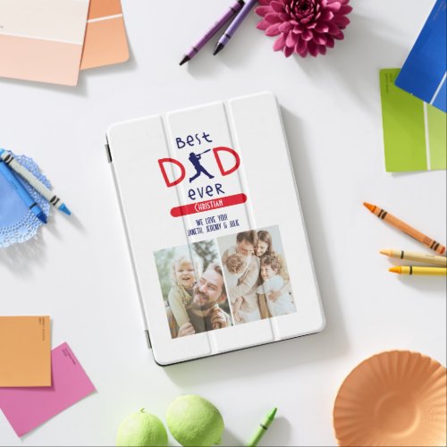 Best Dad Ever Baseball Red Blue Photos Fathers Day iPad Air Cover