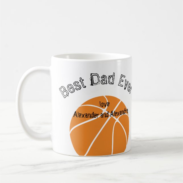 Best Dad Ever Basketball  Distressed text Coffee Mug (Left)