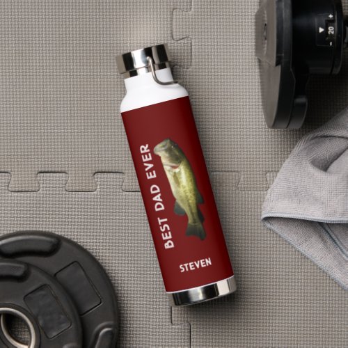 Best Dad Ever Bass Fishing Modern Personalized Water Bottle