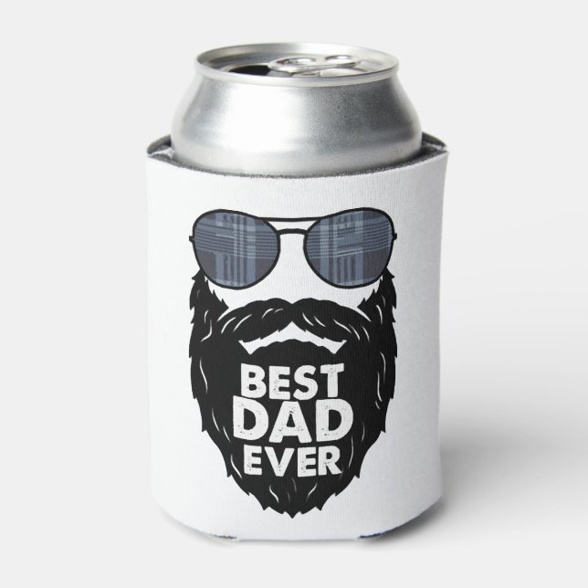 Best Dad ever beard bearded Dad sunglasses black Can Cooler (Can Front)