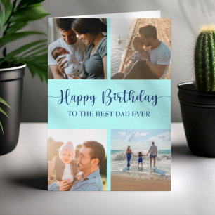 Best Dad Ever Birthday Card Photo Collage Blue
