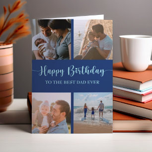 Best Dad Ever Birthday Card Photo Collage Blue