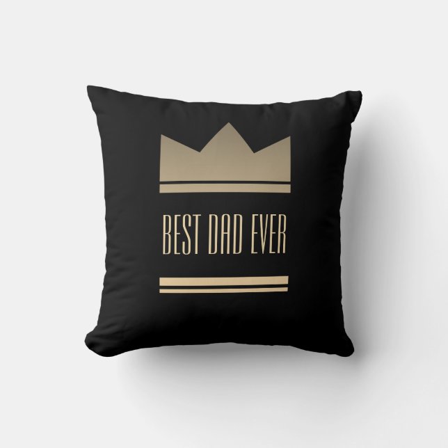 Best Dad Ever Black and Gold King Crown Modern Throw Pillow (Front)