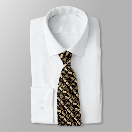 Best Dad Ever Black and Gold Typography Pattern Neck Tie