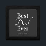 Best Dad Ever Black Custom Gift Box<br><div class="desc">Give your father a special gift with this Best Dad Ever Black Custom gift box. It is minimalist designed with a customizable dark grey background. The text is "best dad ever" in bold white block and script typography. Personalized with your "from" name or custom message on lower front center. CLICK...</div>