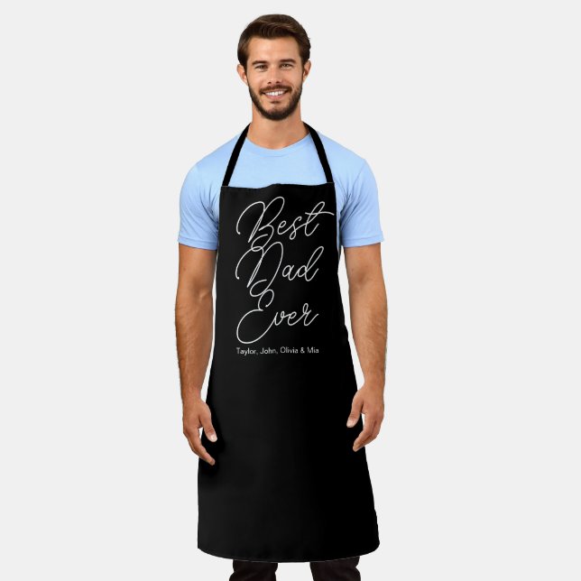 Best Dad Ever black modern script custom kids name Apron (Worn)