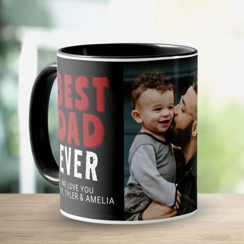 Best Dad Ever Black Red Family Photo Mug