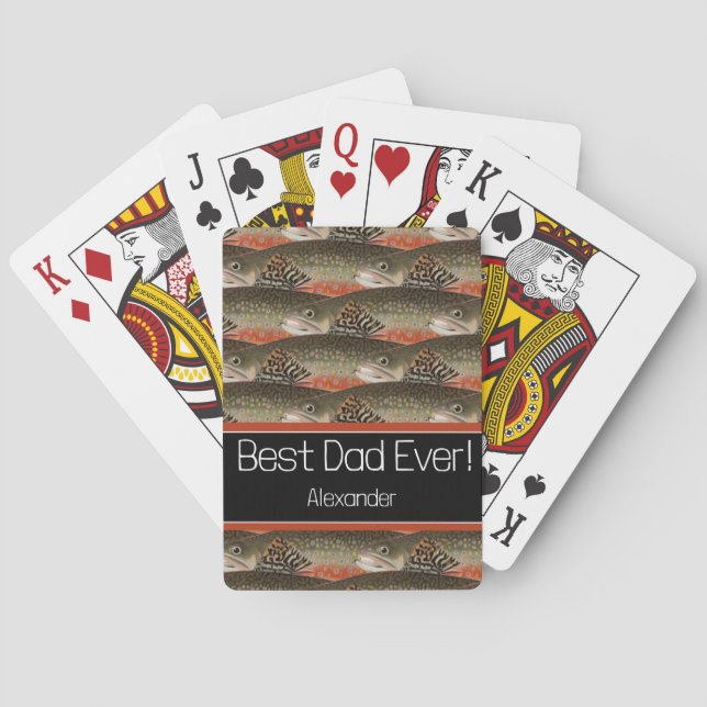 Best Dad Ever Black Rust Fisherman fly fishing  Poker Cards (Back)
