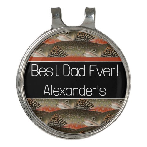 Best Dad Ever Black Rust Trout Fish Fisherman  Golf Hat Clip