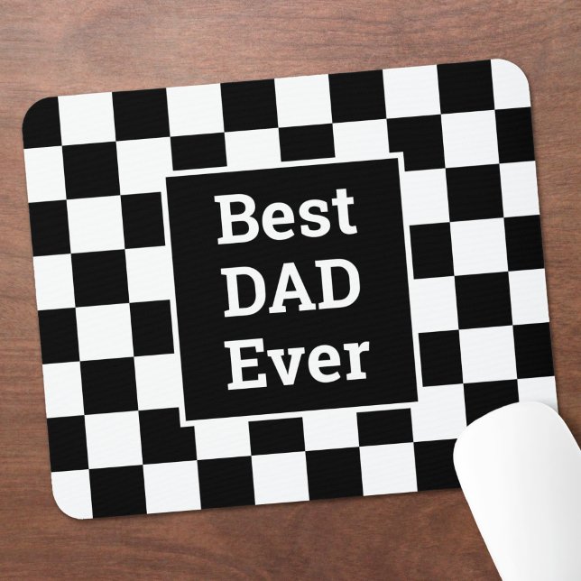 Best Dad Ever Black White Checkered Pattern Mouse Pad (Best Dad Ever Black White Checkered Pattern Mouse Pad in situ)