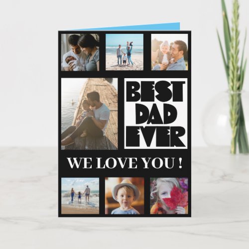 Best Dad Ever Black  White Photo Collage Card