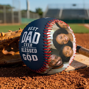 Best Dad Ever Blessed by God Personalized Photo Baseball
