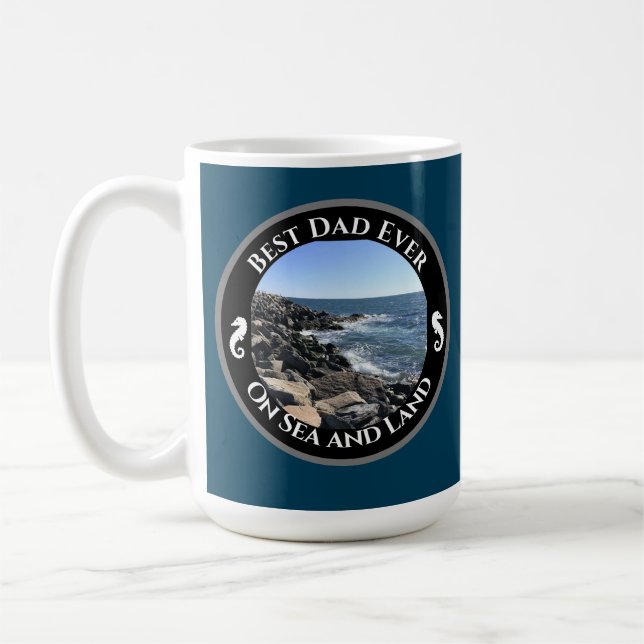 Best Dad Ever Blue Atlantic Ocean Rocky Seashore C Coffee Mug (Left)