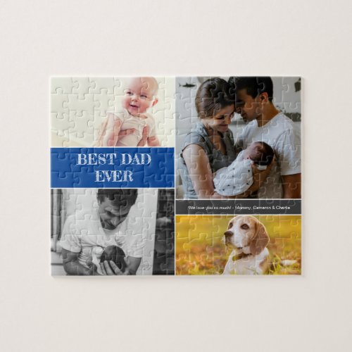 Best Dad Ever Blue Custom Photo Collage Jigsaw Puzzle