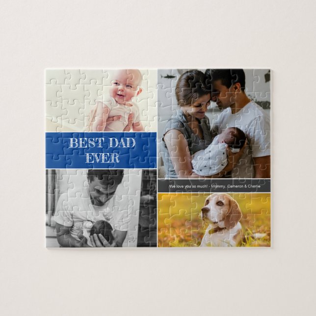 Best Dad Ever Blue Custom Photo Collage Jigsaw Puzzle (Horizontal)
