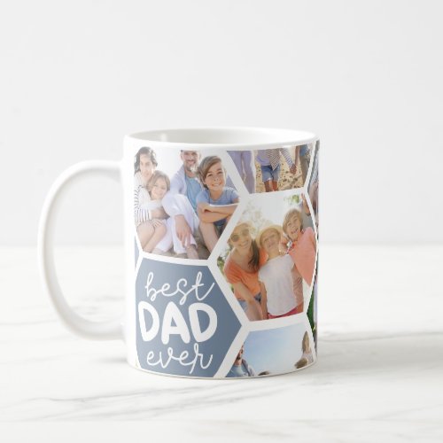 Best Dad Ever  Blue Hexagons Photo Coffee Mug