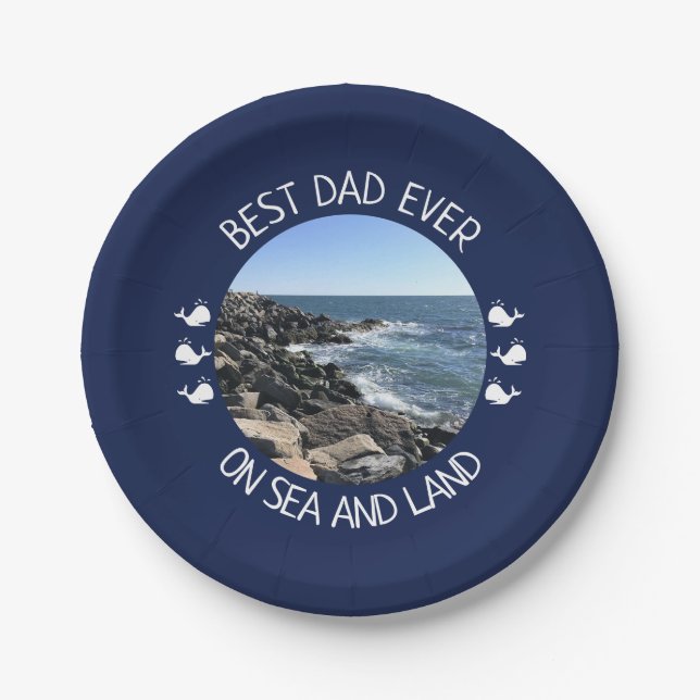 Best Dad Ever Blue Ocean Photo Paper Plates (Front)