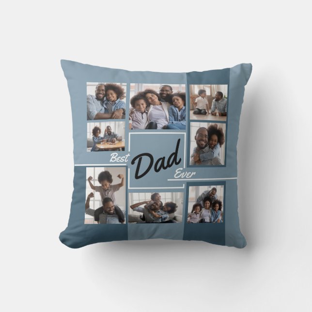 Best Dad Ever Blue Photo Collage Father’s Day Throw Pillow (Front)