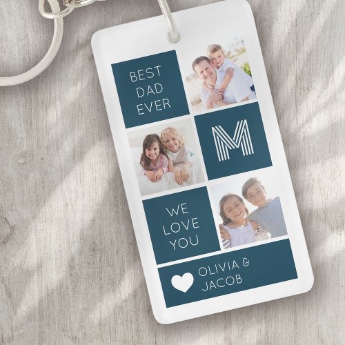Best Dad Ever Blue Photos Fathers Day Keychain