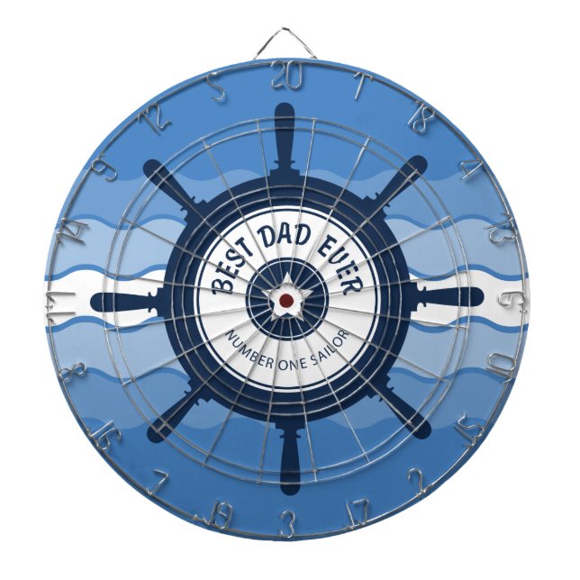 Best Dad Ever Blue Ships Wheel and Waves Dart Board (Front)