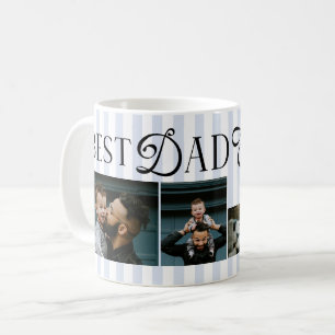 Best Dad Ever Blue Stripes 3 Photos Heart Gifts Coffee Mug