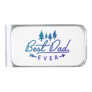 Best Dad Ever Blue Typography with Trees Silver Finish Money Clip