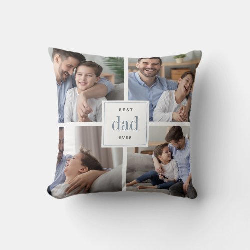 Best Dad Ever  Blue  White Kids Photo Collage Throw Pillow
